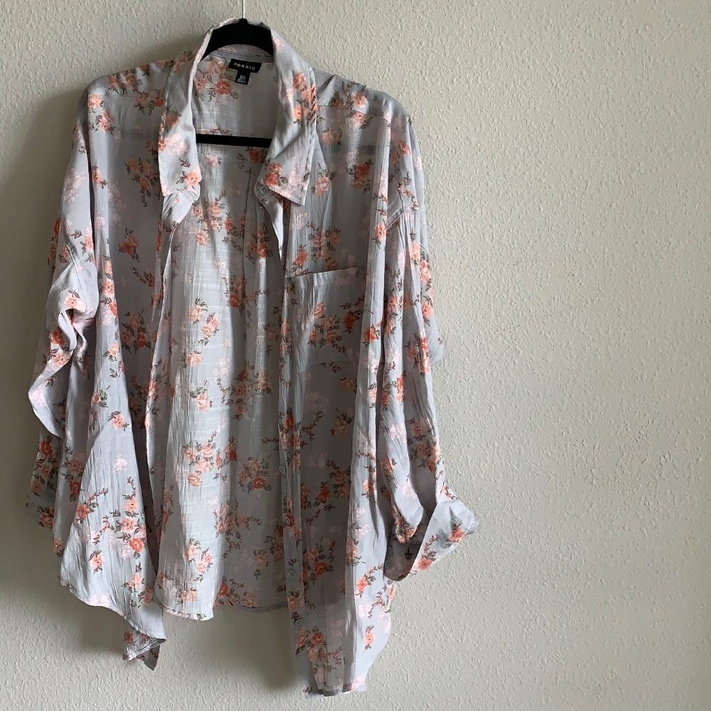 Gauzy Floral Button Down Top